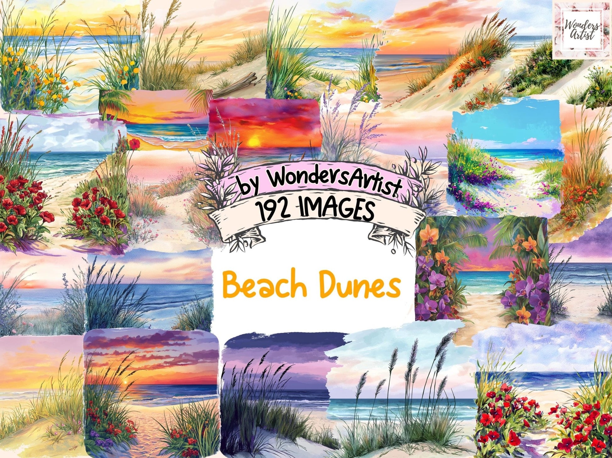 Beach Dunes Watercolor Clipart - High - Quality Instant Digital Download for Creative Projects