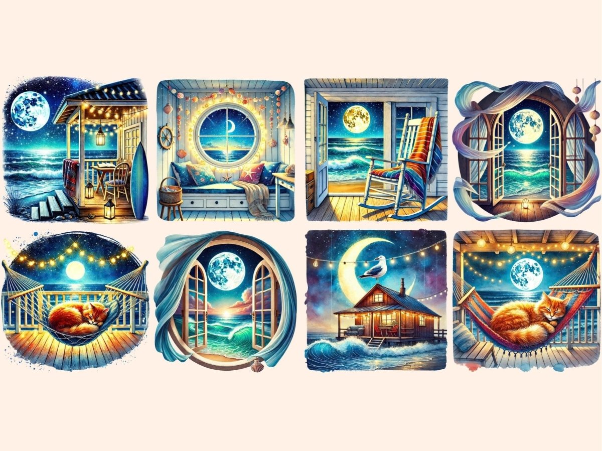 Beach House Nights Clipart beach at night art beach graphics beach house png - WondersArtist