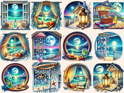 Beach House Nights Clipart beach at night art beach graphics beach house png - WondersArtist