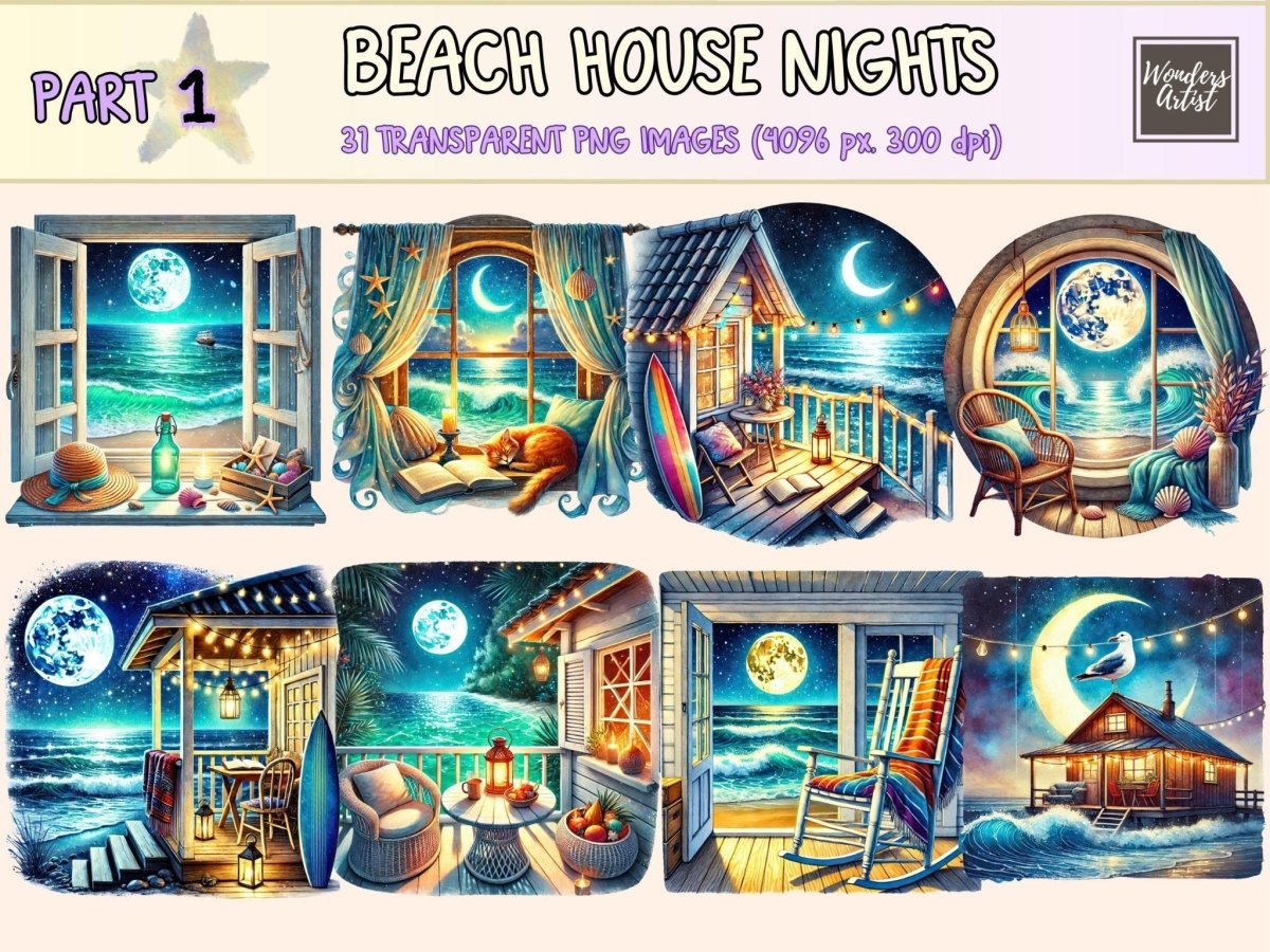 Beach House Nights Clipart beach at night art beach graphics beach house png - WondersArtist