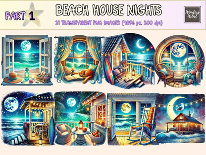 Beach House Nights Clipart beach at night art beach graphics beach house png - WondersArtist