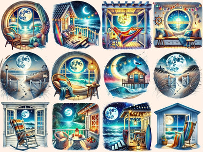 Beach House Nights Clipart beach at night art beach graphics beach house png - WondersArtist