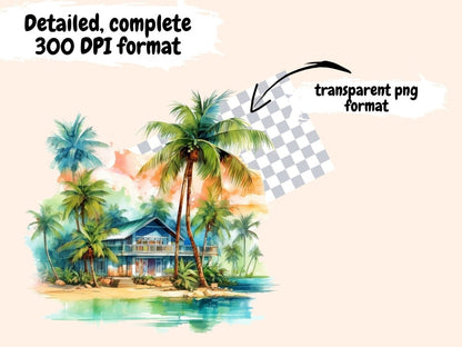 Beach Houses Watercolor Clipart beach clipart - Wonders Artist