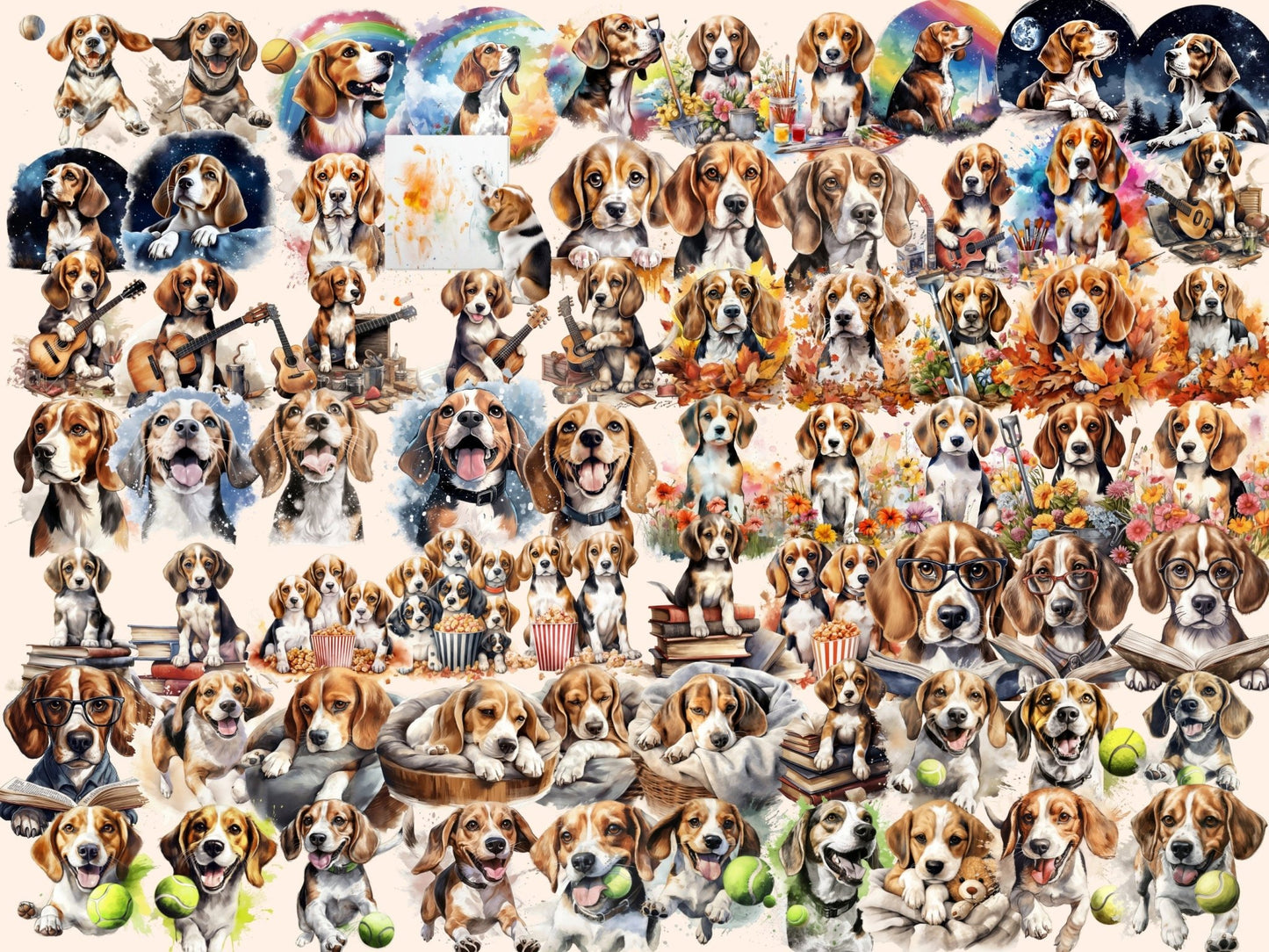 Beagles Watercolor Clipart - High - Quality Instant Digital Download for Creative Projects