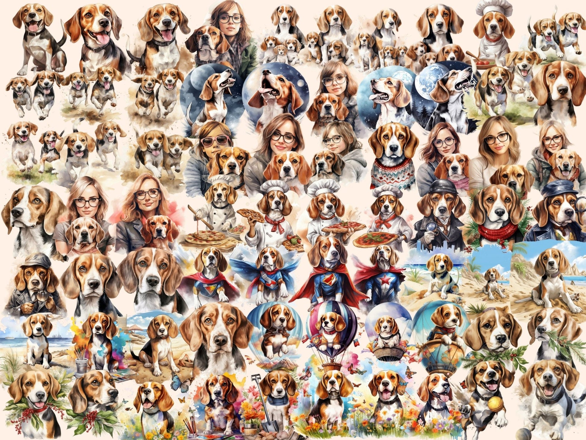 Beagles Watercolor Clipart - High - Quality Instant Digital Download for Creative Projects