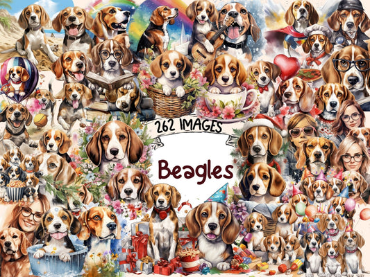 Beagles Watercolor Clipart - High - Quality Instant Digital Download for Creative Projects