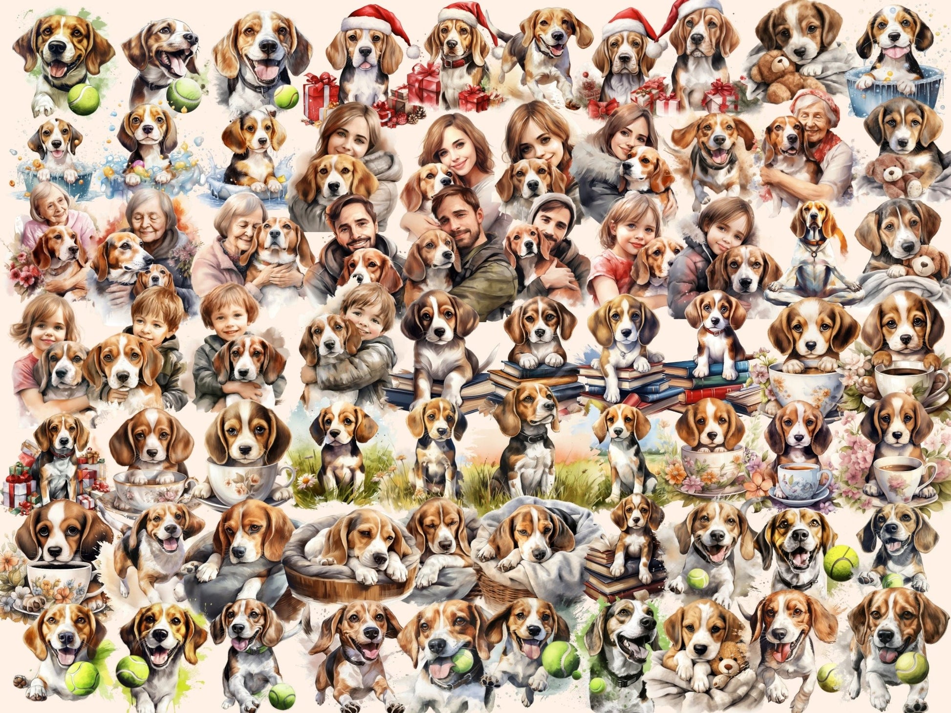 Beagles Watercolor Clipart - High - Quality Instant Digital Download for Creative Projects