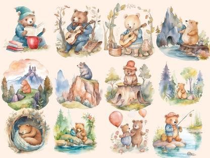 Bears Watercolor Clipart adorable bear - Wonders Artist