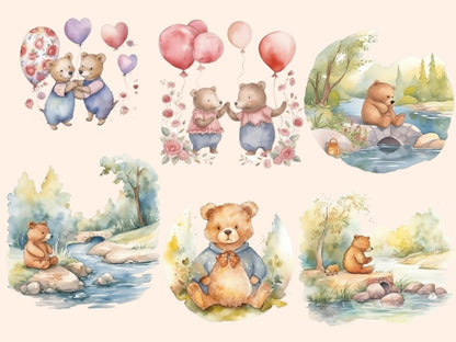Bears Watercolor Clipart adorable bear - Wonders Artist