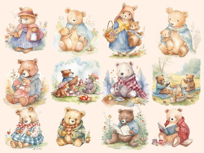 Bears Watercolor Clipart adorable bear - Wonders Artist