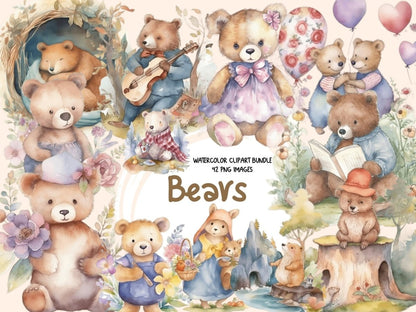 Bears Watercolor Clipart adorable bear - Wonders Artist