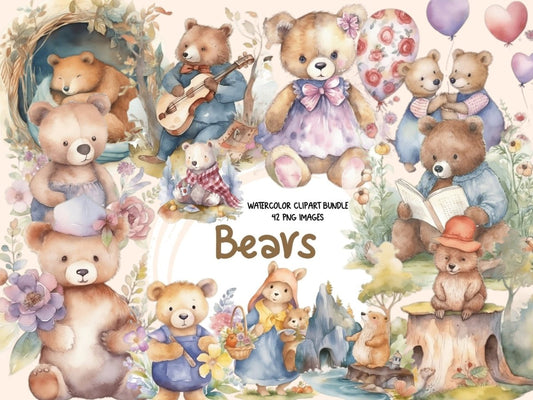 Bears Watercolor Clipart adorable bear - Wonders Artist