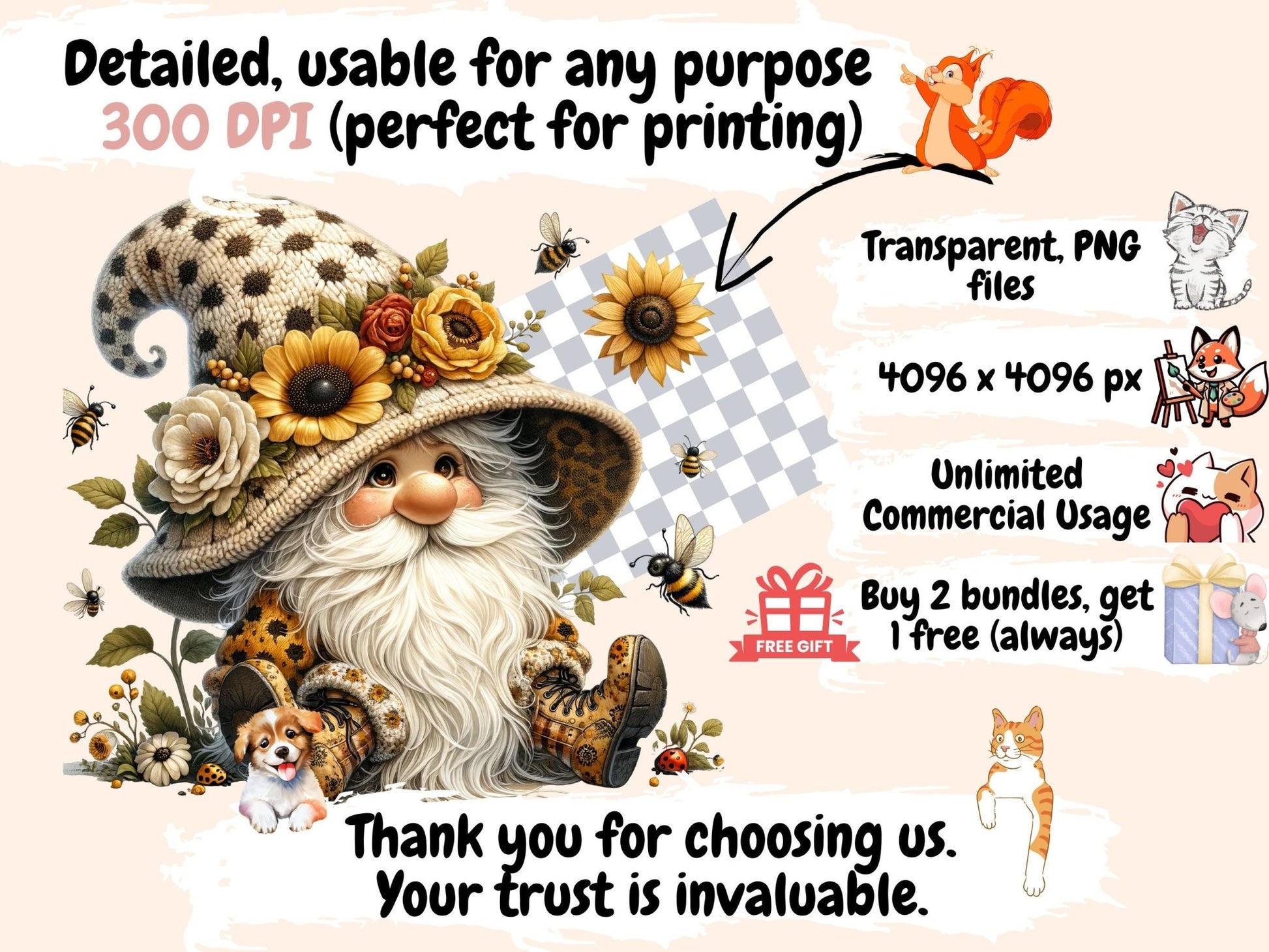 Bee Gnomes Clipart - High - Quality Instant Digital Download for Creative Projects