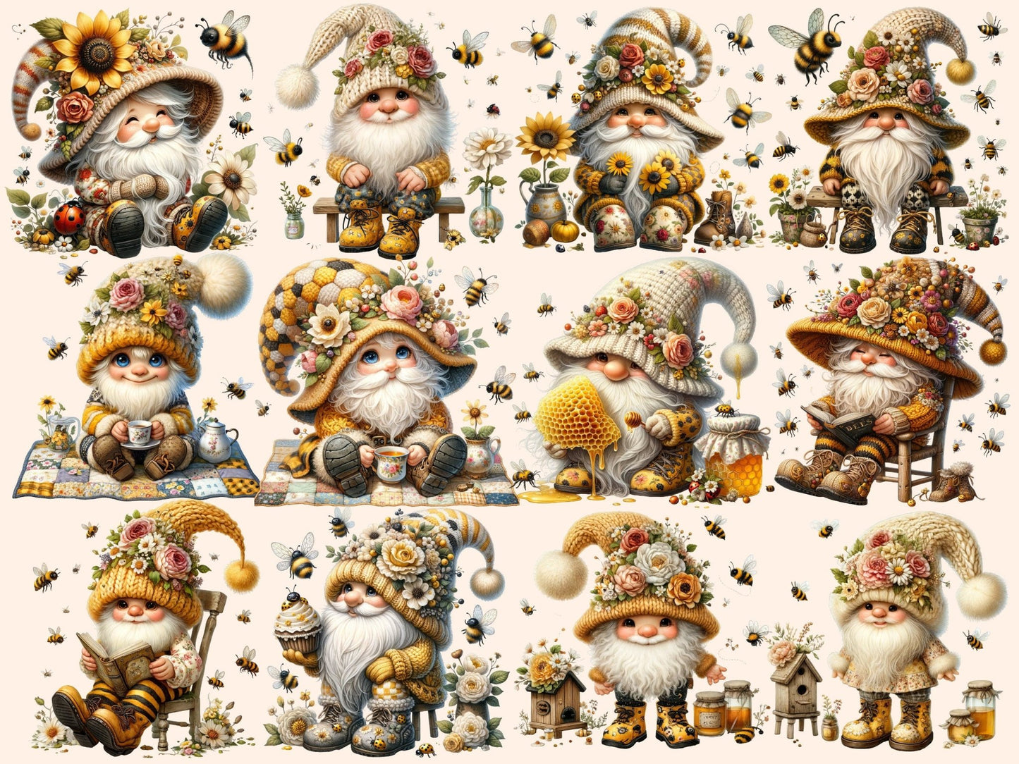 Bee Gnomes Clipart - High - Quality Instant Digital Download for Creative Projects