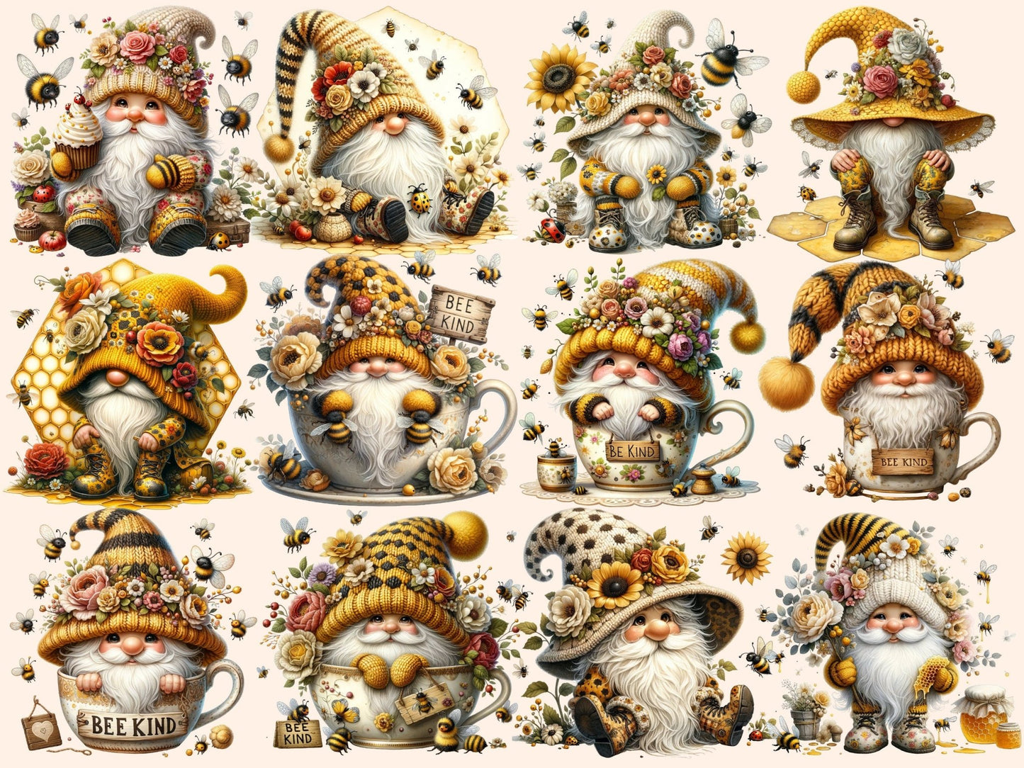 Bee Gnomes Clipart - High - Quality Instant Digital Download for Creative Projects