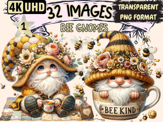 Bee Gnomes Clipart - High - Quality Instant Digital Download for Creative Projects