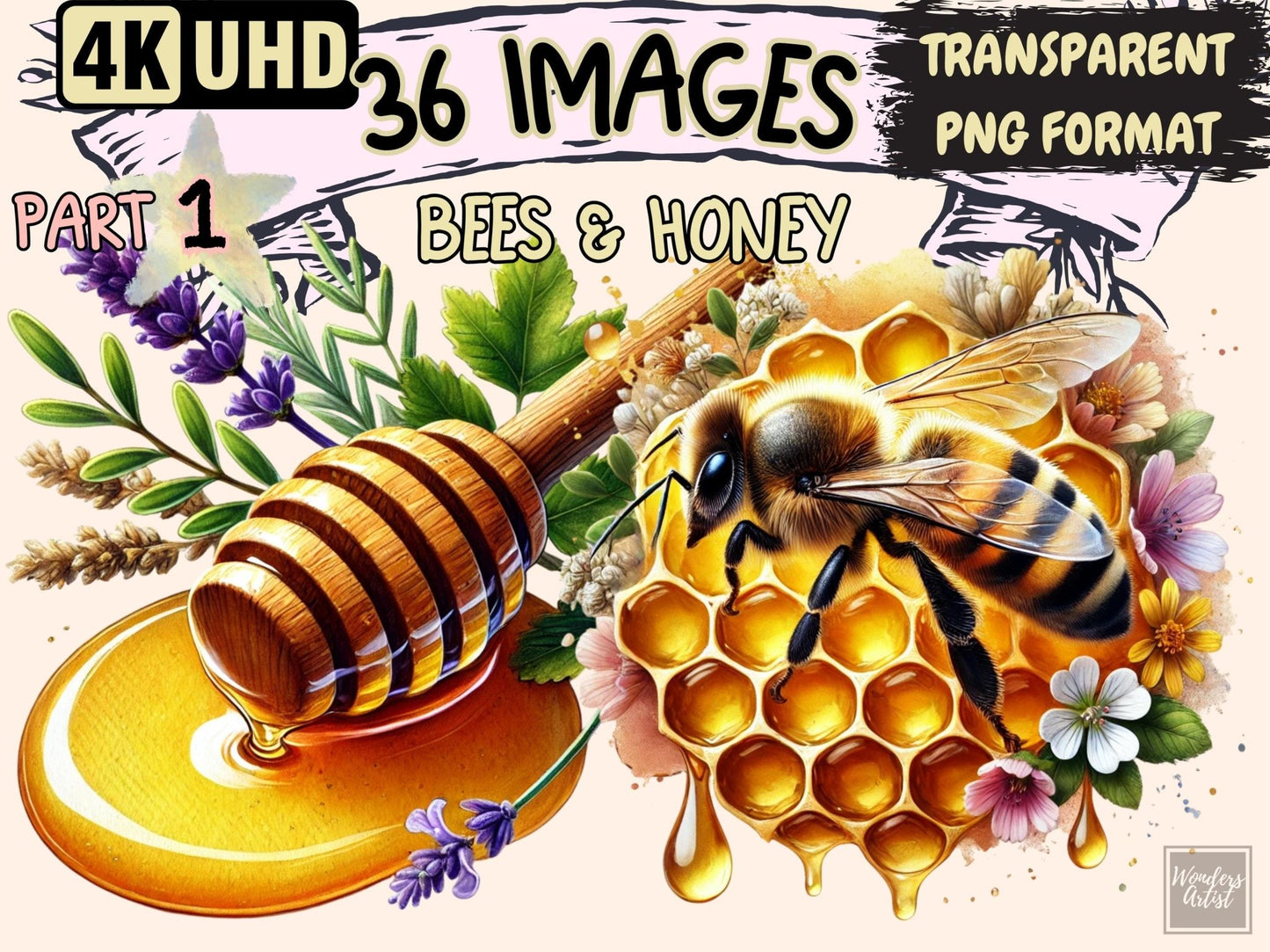 Bees & Honey Clipart - High - Quality Instant Digital Download for Creative Projects