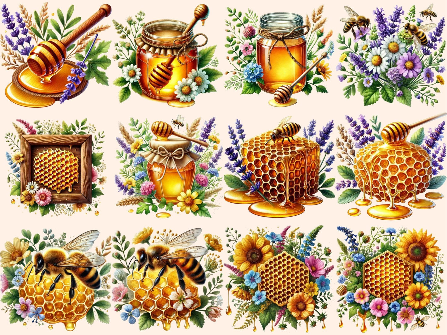 Bees & Honey Clipart - High - Quality Instant Digital Download for Creative Projects