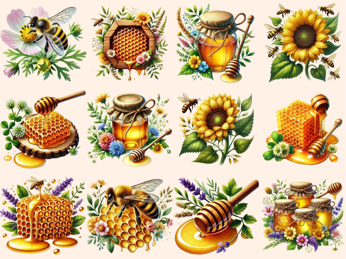 Bees & Honey Clipart - High - Quality Instant Digital Download for Creative Projects