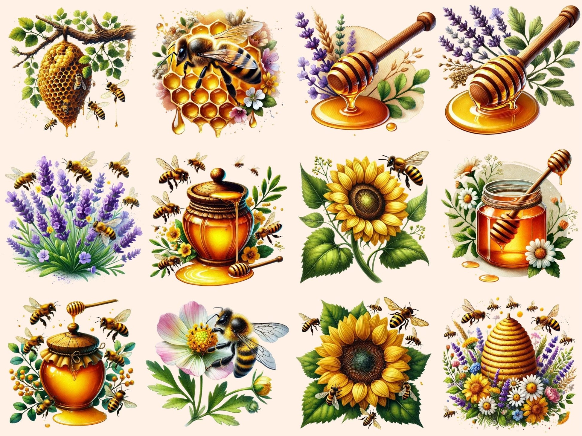 Bees & Honey Clipart - High - Quality Instant Digital Download for Creative Projects