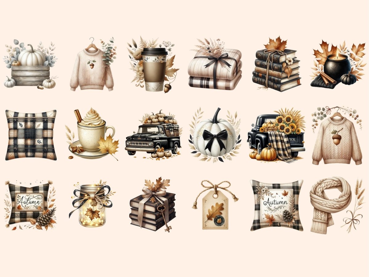 Beige & Black Autumn Clipart autumn clipart autumn graphics autumn images - WondersArtist