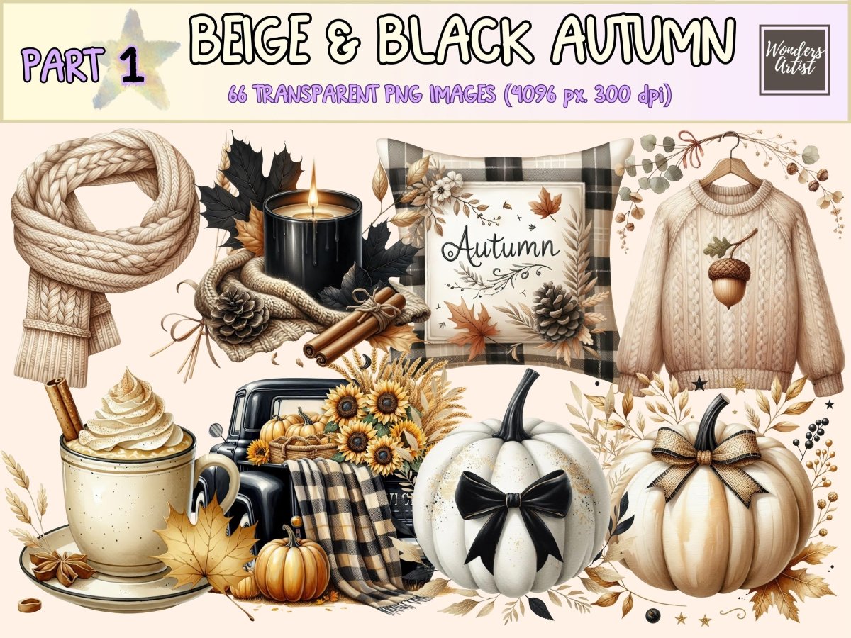 Beige & Black Autumn Clipart autumn clipart autumn graphics autumn images - WondersArtist