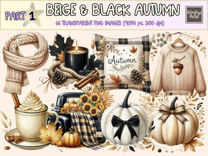Beige & Black Autumn Clipart autumn clipart autumn graphics autumn images - WondersArtist