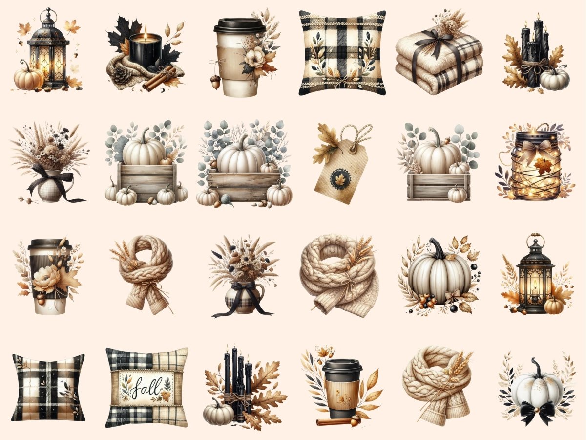 Beige & Black Autumn Clipart autumn clipart autumn graphics autumn images - WondersArtist