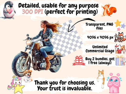 Biker Women Watercolor Clipart Biker Chick Clipart - Wonders Artist