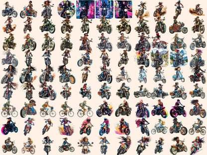 Biker Women Watercolor Clipart Biker Chick Clipart - Wonders Artist