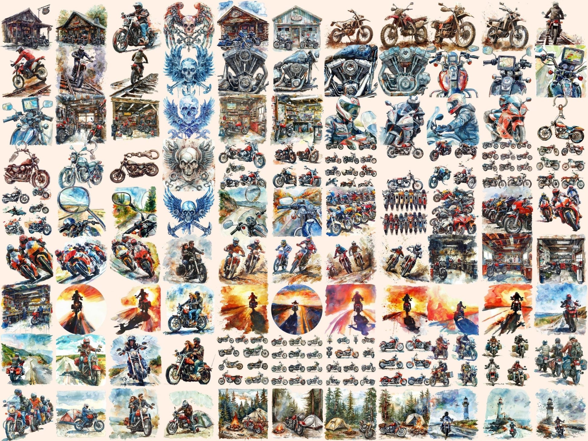 Bikers Watercolor Clipart - High - Quality Instant Digital Download for Creative Projects