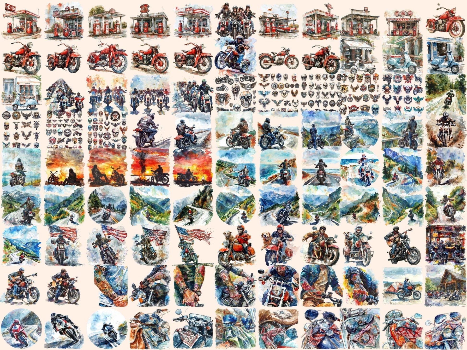 Bikers Watercolor Clipart - High - Quality Instant Digital Download for Creative Projects