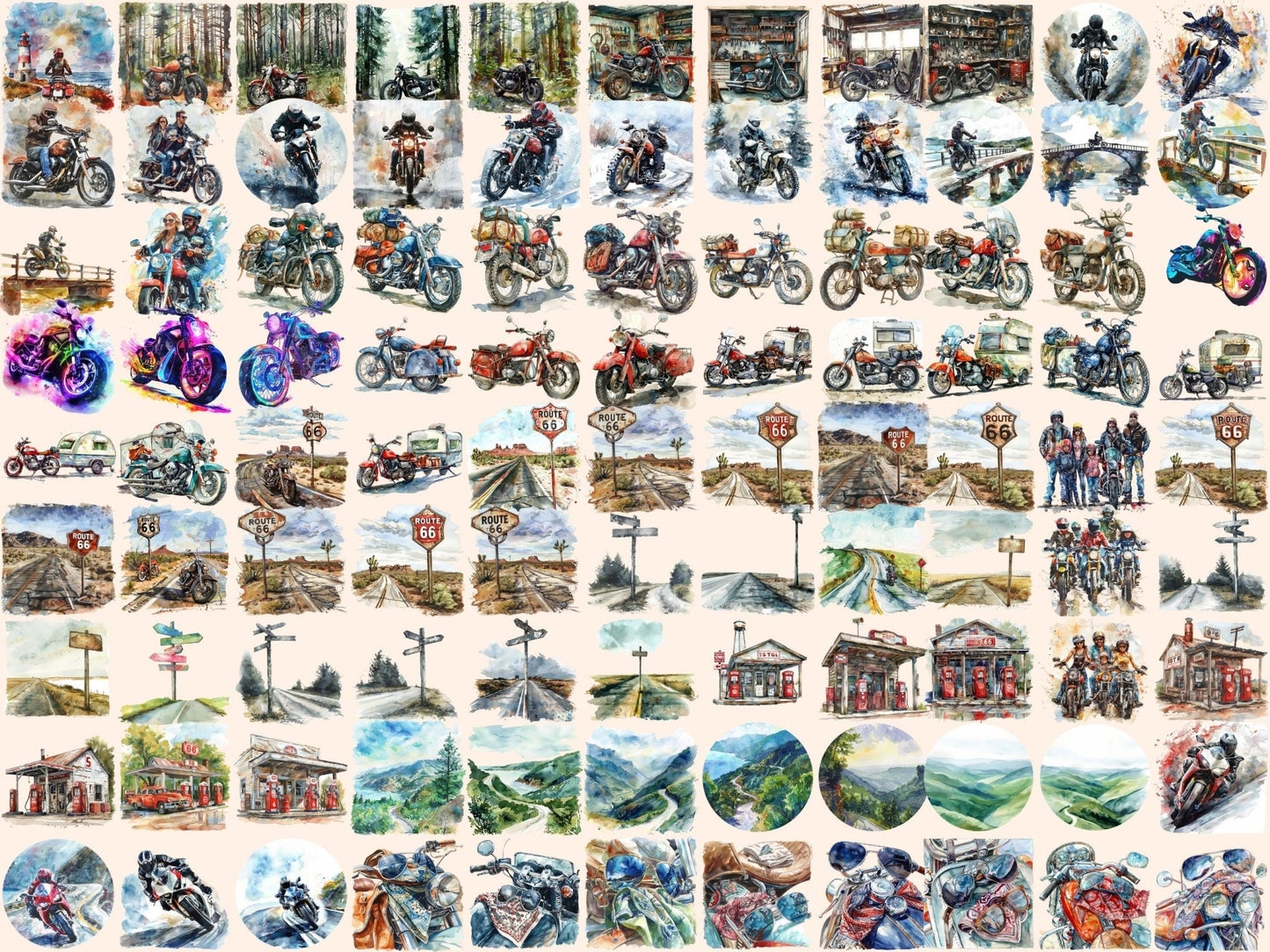 Bikers Watercolor Clipart - High - Quality Instant Digital Download for Creative Projects