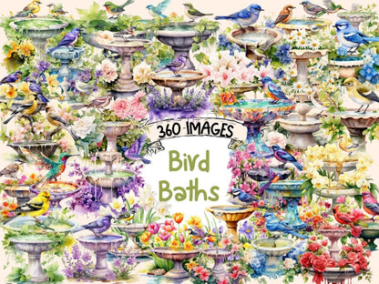 Bird Baths Watercolor Clipart bird bath clipart - Wonders Artist