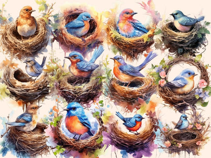 Bird Nests Watercolor Clipart bird clipart - Wonders Artist