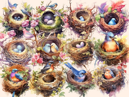 Bird Nests Watercolor Clipart bird clipart - Wonders Artist