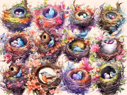Bird Nests Watercolor Clipart bird clipart - Wonders Artist