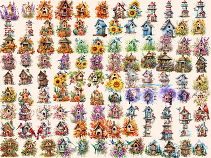 Birdhouses Watercolor Clipart bird clipart - Wonders Artist