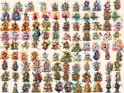 Birdhouses Watercolor Clipart bird clipart - Wonders Artist