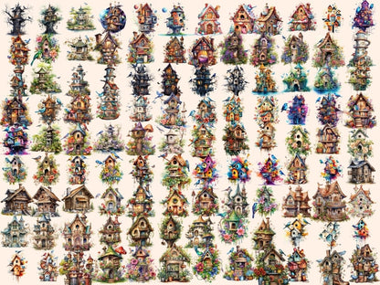 Birdhouses Watercolor Clipart bird clipart - Wonders Artist