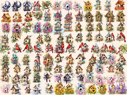 Birdhouses Watercolor Clipart bird clipart - Wonders Artist