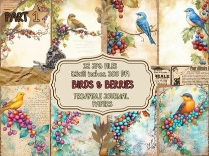 Birds & Berries Journal Pages (P1) Berries Ephemera - Wonders Artist