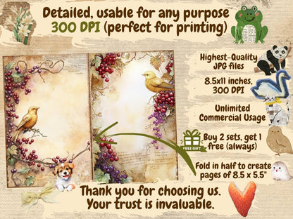 Birds & Berries Journal Pages (P1) Berries Ephemera - Wonders Artist