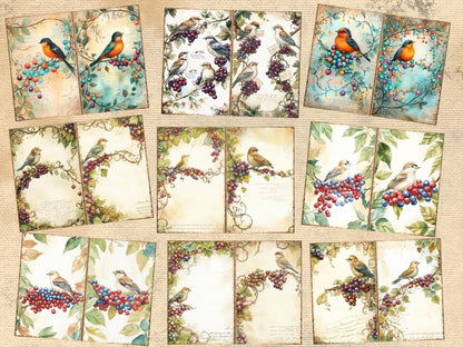 Birds & Berries Journal Pages (P1) Berries Ephemera - Wonders Artist