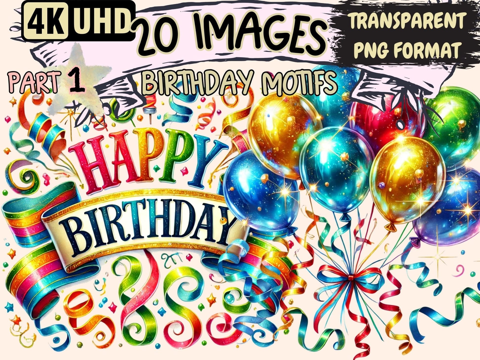 Birthday Motifs Clipart - High - Quality Instant Digital Download for Creative Projects