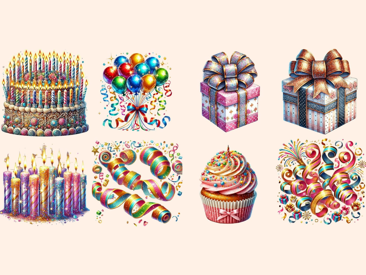 Birthday Motifs Clipart - High - Quality Instant Digital Download for Creative Projects