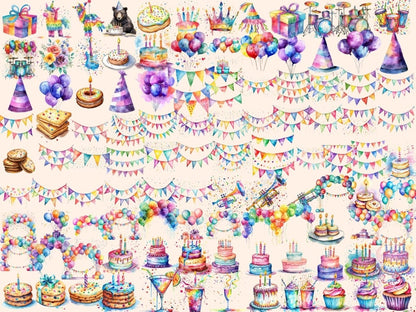 Birthday Party Watercolor Clipart birthday celebration - Wonders Artist