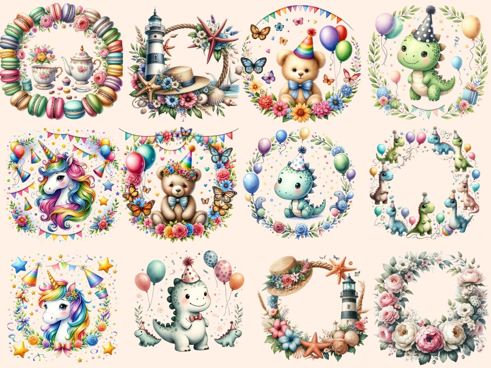 Birthday Wreaths Clipart - High - Quality Instant Digital Download for Creative Projects