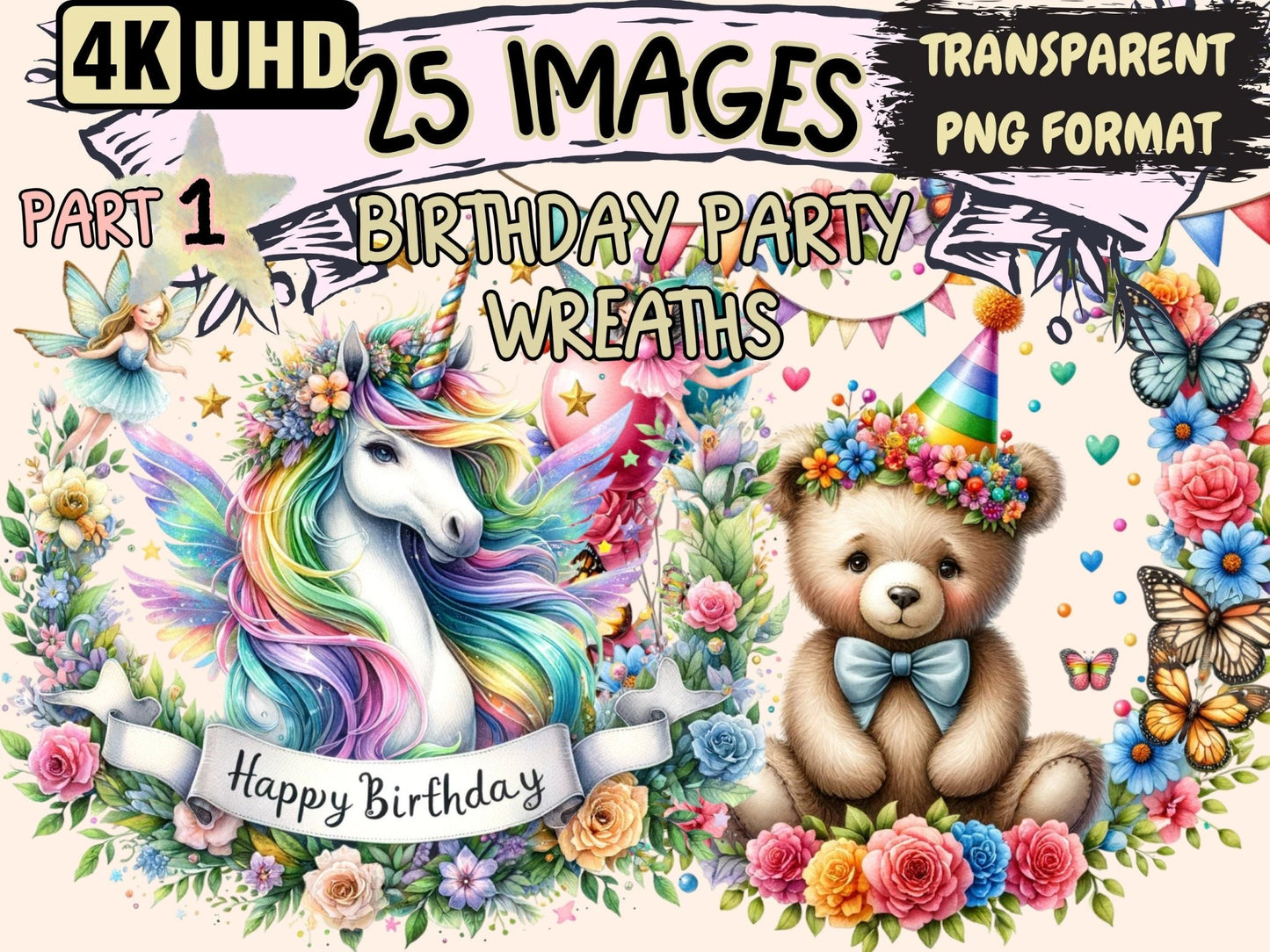 Birthday Wreaths Clipart - High - Quality Instant Digital Download for Creative Projects