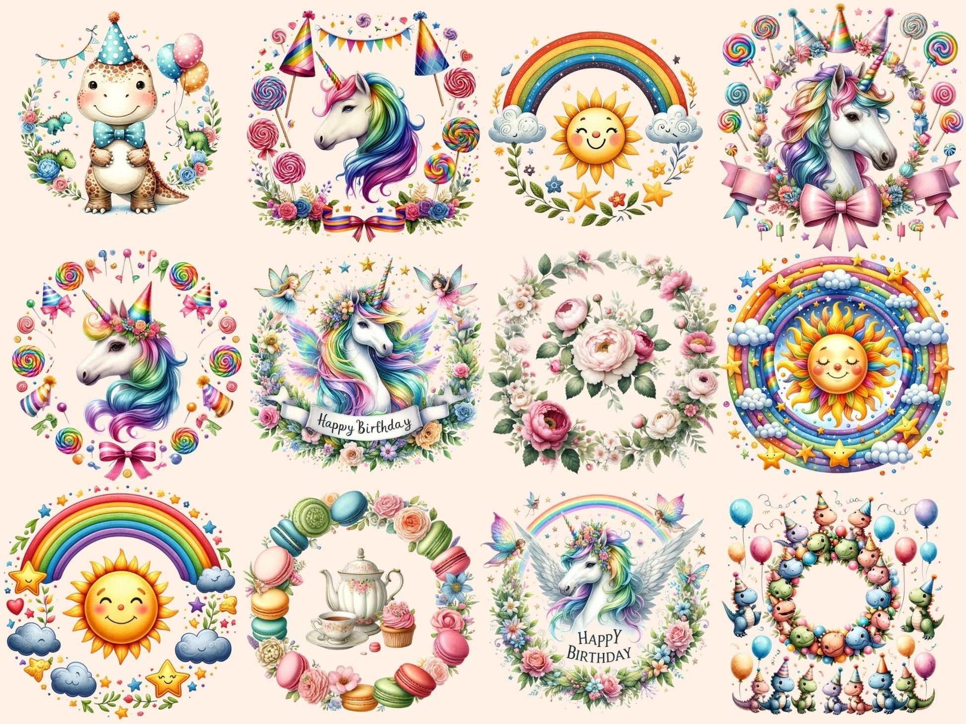 Birthday Wreaths Clipart - High - Quality Instant Digital Download for Creative Projects